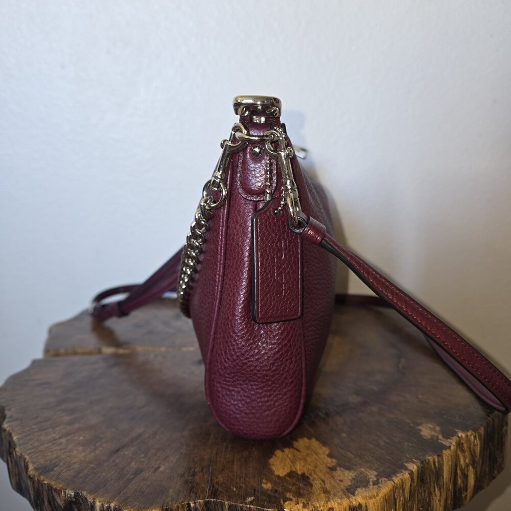 Pebbled Faux Chain Crossbody Shoulder Bag Fuchsia Bordeaux - Picture 11 of 16